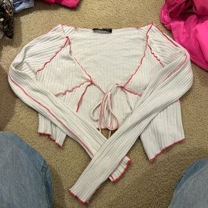 One by One white long sleeve tie front top